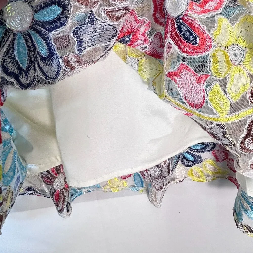 Eva Franco Anthropologie Women's Colorful Floral Embroidered Midi Skirt Size 10